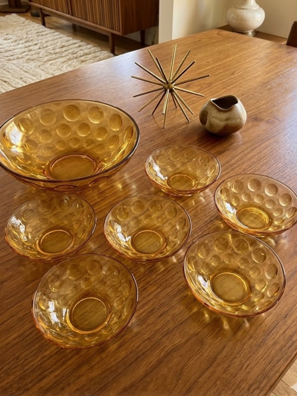Vintage Hazel-Atlas Amber Glass "Eldorado" (or Coin Spot / Thumbprint) bowls
